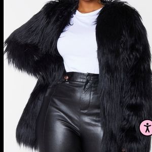 Plus Amaria Black Shaggy Faux Fur Jacket, Size XL